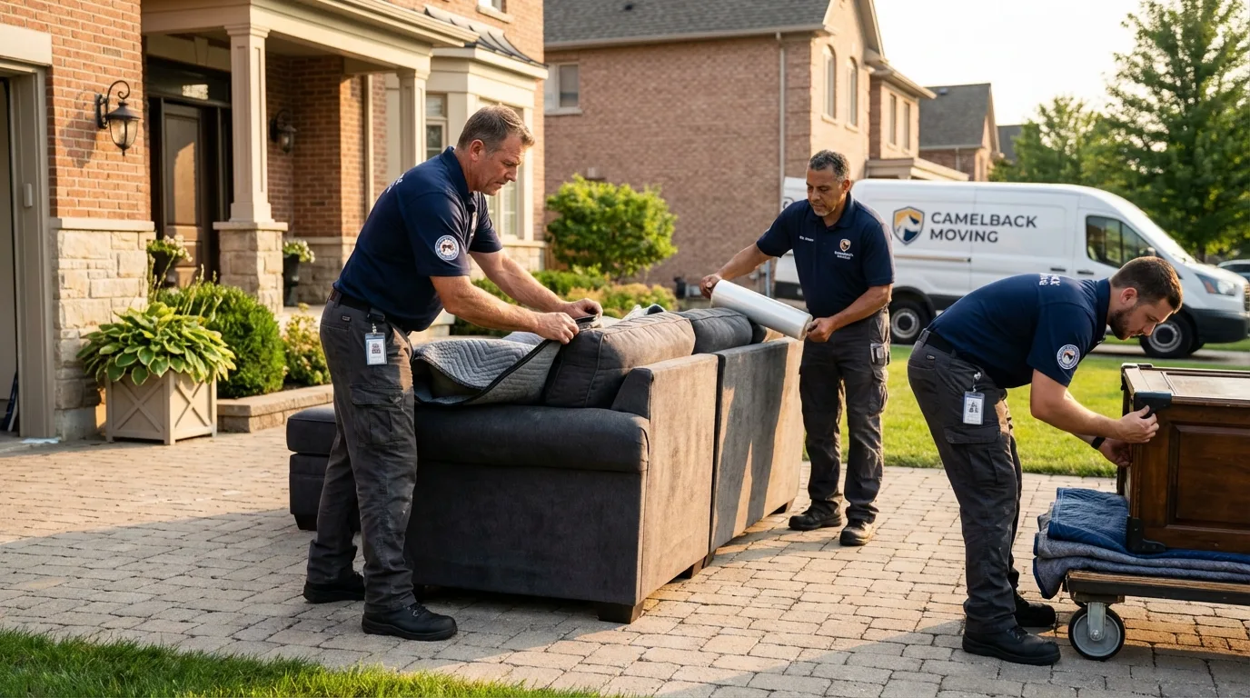 Large estate moving crew wrapping furniture in Harrison, NJ